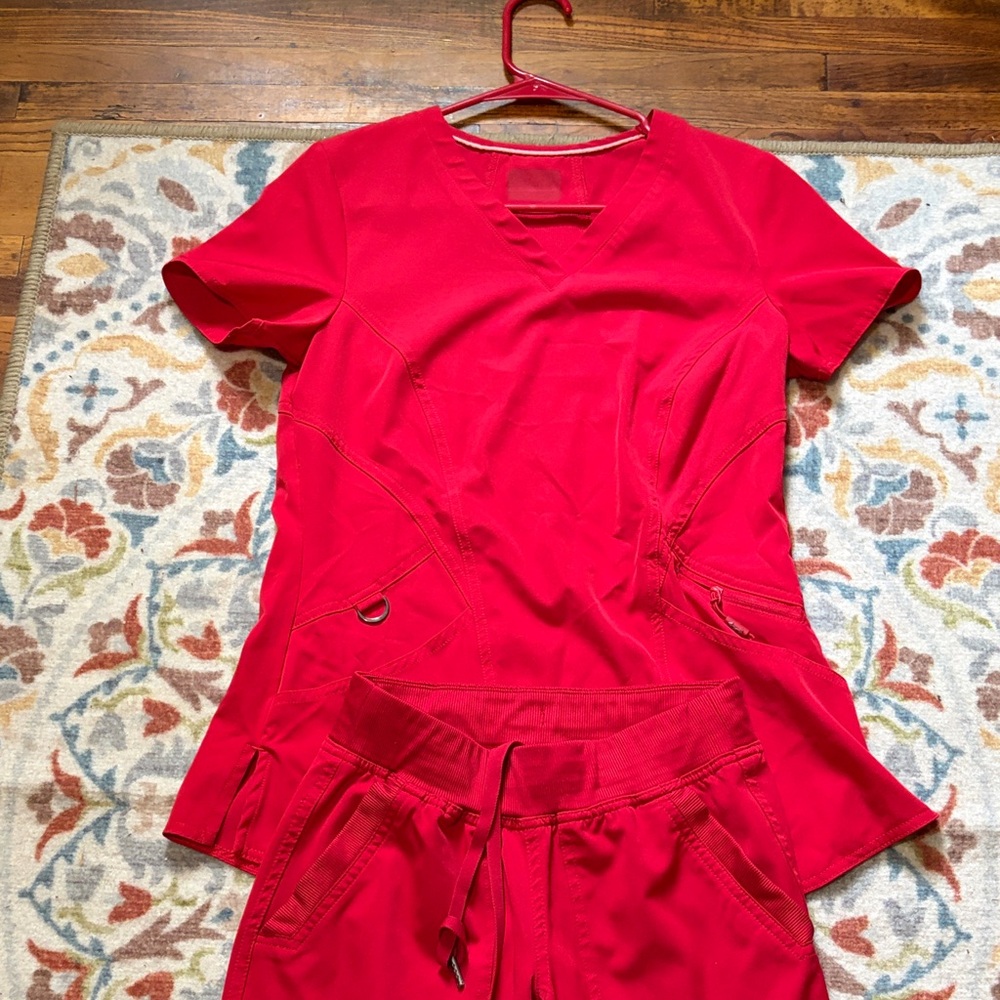 Women's Red Scrubs - V-Neck Top and Pants